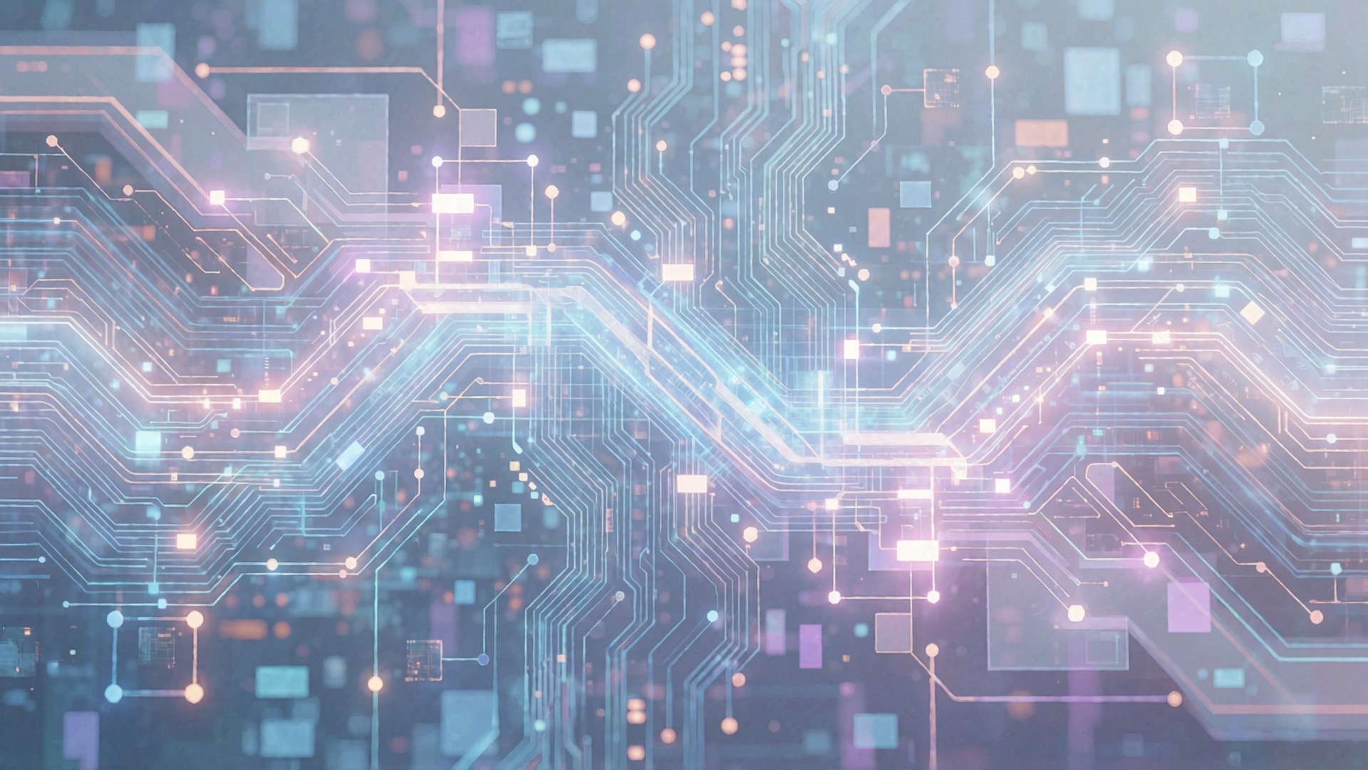 Eine digitale Schaltung mit leuchtenden Linien und Punkten in einem futuristischen Design.