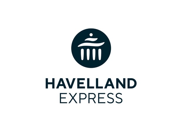 Das Logo von Havelland Express zeigt einen stilisierten Cupcake in einem dunklen Kreis mit dem Text „HAVELLAND EXPRESS“ darunter.