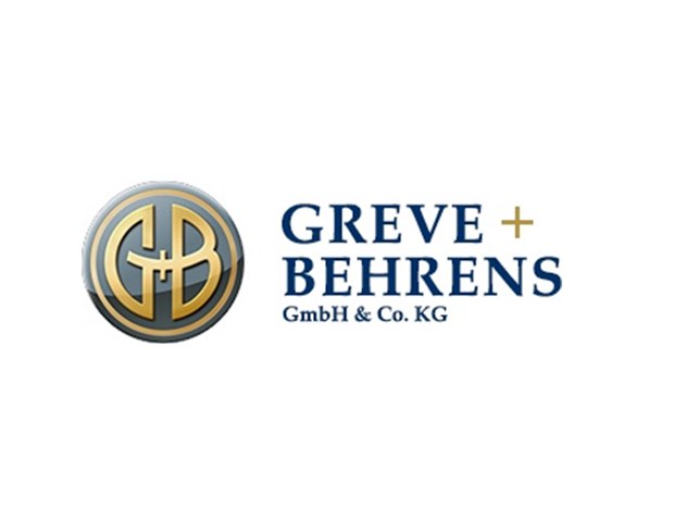 Das Logo der Firma Greve + Behrens GmbH & Co. KG zeigt einen stilisierten Kreis mit den Initialen GB in Gold und Silber neben dem…
